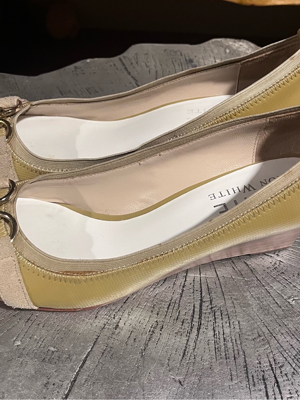 Neutral Beige & Yellow Wedge Flats by Ron White